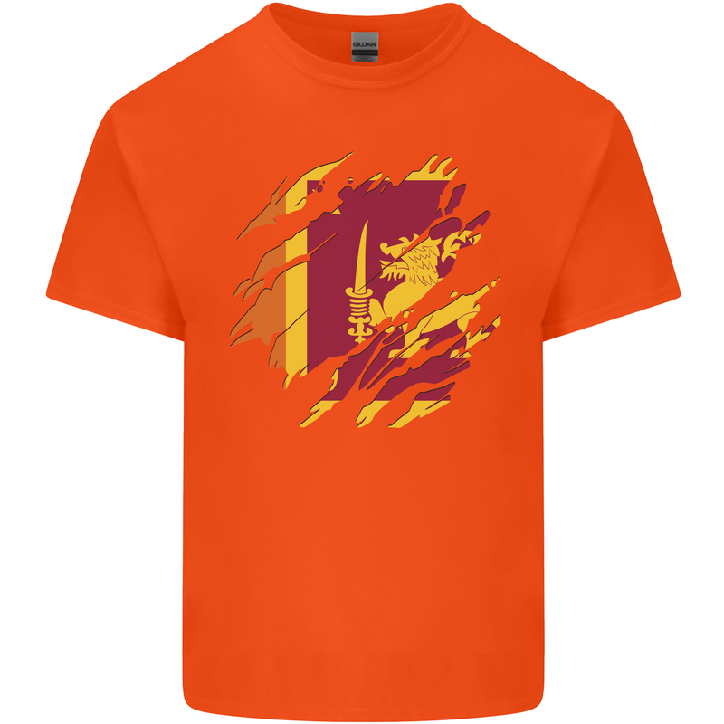 Torn Sri Lankan Flag Sri Lanka Day Football Mens Cotton T-Shirt Tee Top Orange