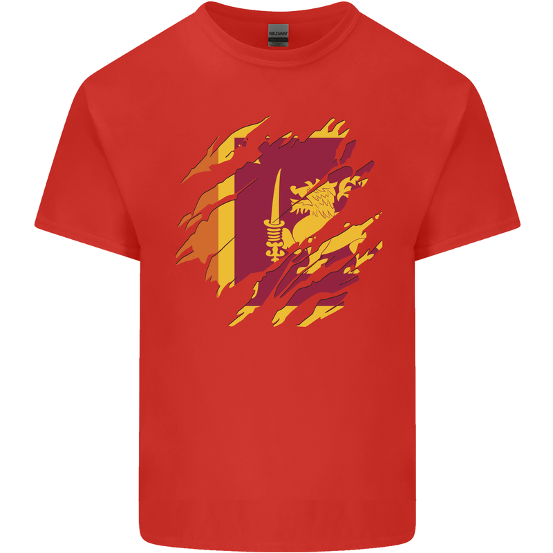 Torn Sri Lankan Flag Sri Lanka Day Football Mens Cotton T-Shirt Tee Top Red