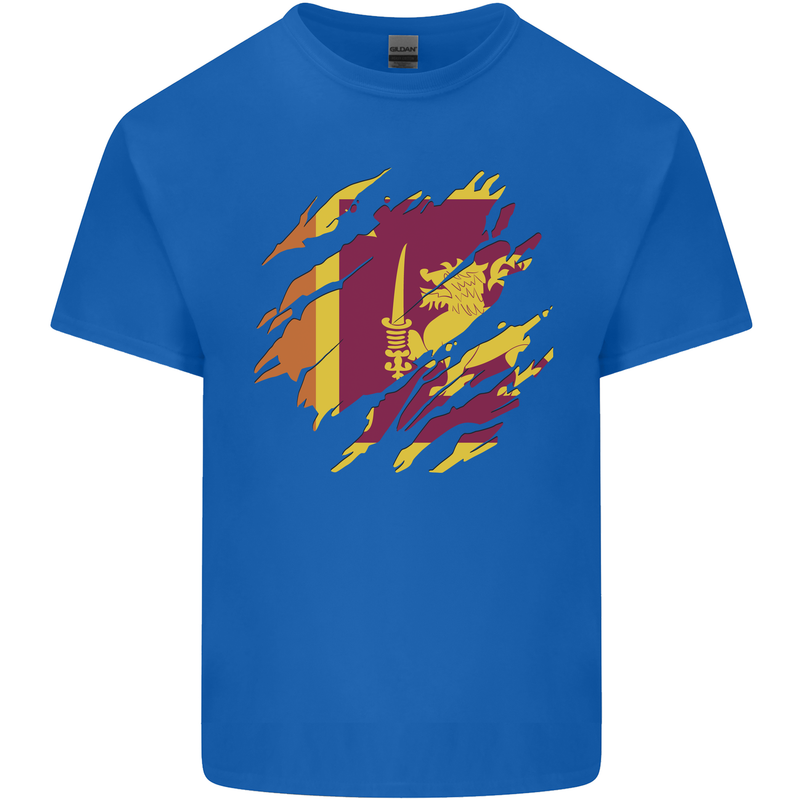Torn Sri Lankan Flag Sri Lanka Day Football Mens Cotton T-Shirt Tee Top Royal Blue