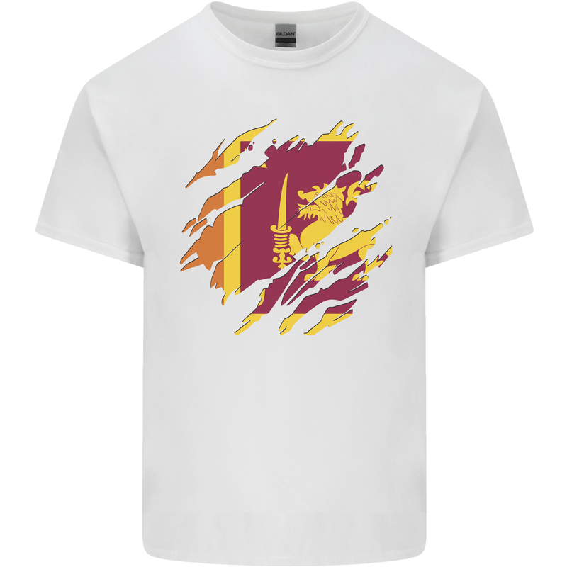 Torn Sri Lankan Flag Sri Lanka Day Football Mens Cotton T-Shirt Tee Top White