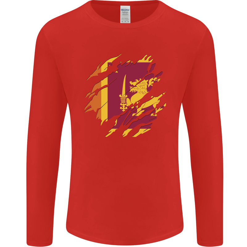 Torn Sri Lankan Flag Sri Lanka Day Football Mens Long Sleeve T-Shirt Red