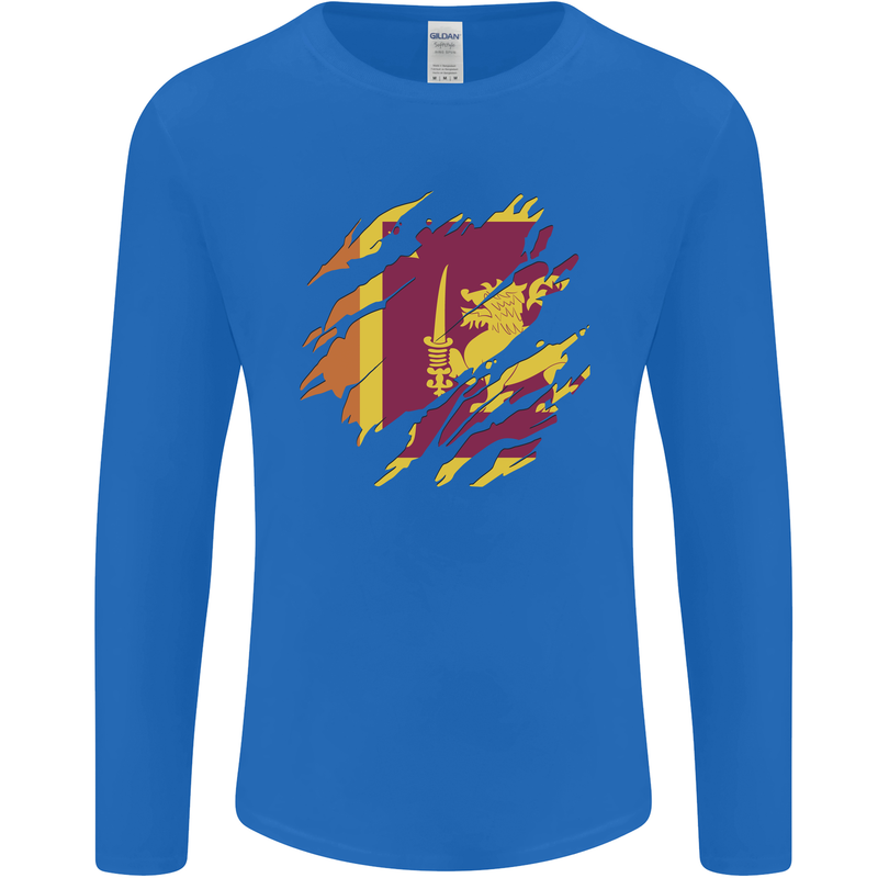 Torn Sri Lankan Flag Sri Lanka Day Football Mens Long Sleeve T-Shirt Royal Blue
