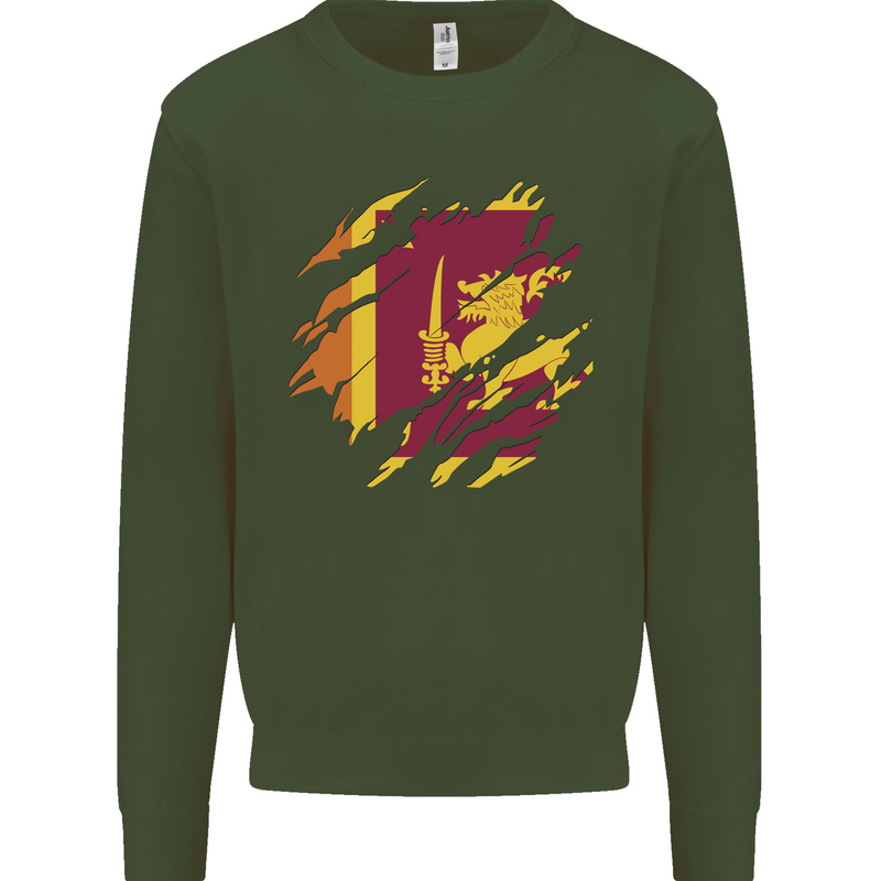 Torn Sri Lankan Flag Sri Lanka Day Football Mens Sweatshirt Jumper Forest Green