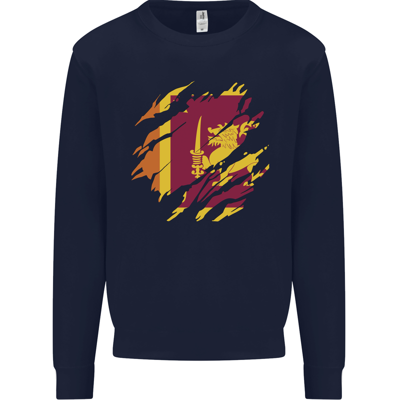 Torn Sri Lankan Flag Sri Lanka Day Football Mens Sweatshirt Jumper Navy Blue