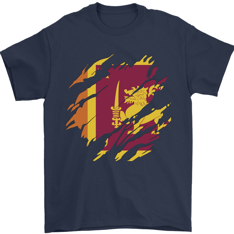 Torn Sri Lankan Flag Sri Lanka Day Football Mens T-Shirt 100% Cotton Navy Blue