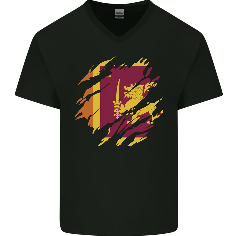 Torn Sri Lankan Flag Sri Lanka Day Football Mens V-Neck Cotton T-Shirt Black