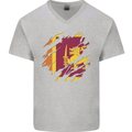 Torn Sri Lankan Flag Sri Lanka Day Football Mens V-Neck Cotton T-Shirt Sports Grey