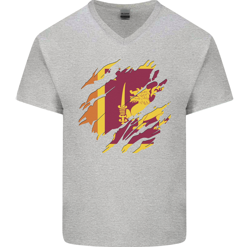 Torn Sri Lankan Flag Sri Lanka Day Football Mens V-Neck Cotton T-Shirt Sports Grey