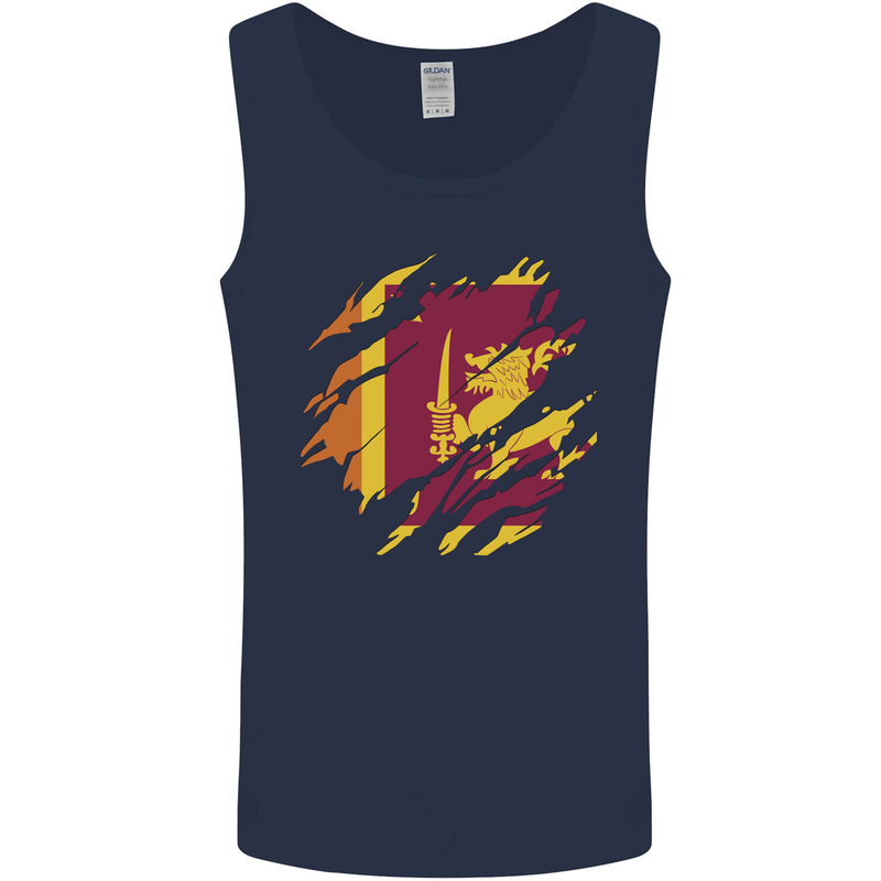 Torn Sri Lankan Flag Sri Lanka Day Football Mens Vest Tank Top Navy Blue