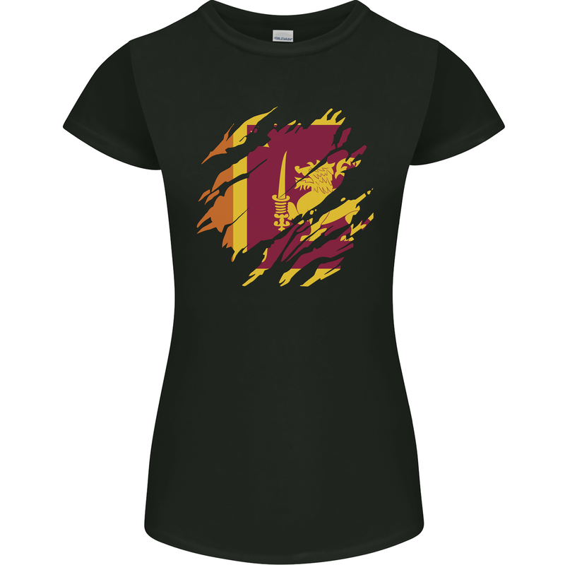 Torn Sri Lankan Flag Sri Lanka Day Football Womens Petite Cut T-Shirt Black