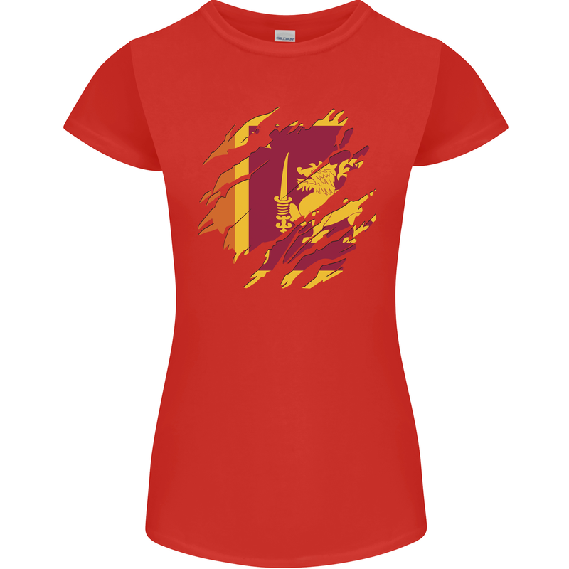 Torn Sri Lankan Flag Sri Lanka Day Football Womens Petite Cut T-Shirt Red
