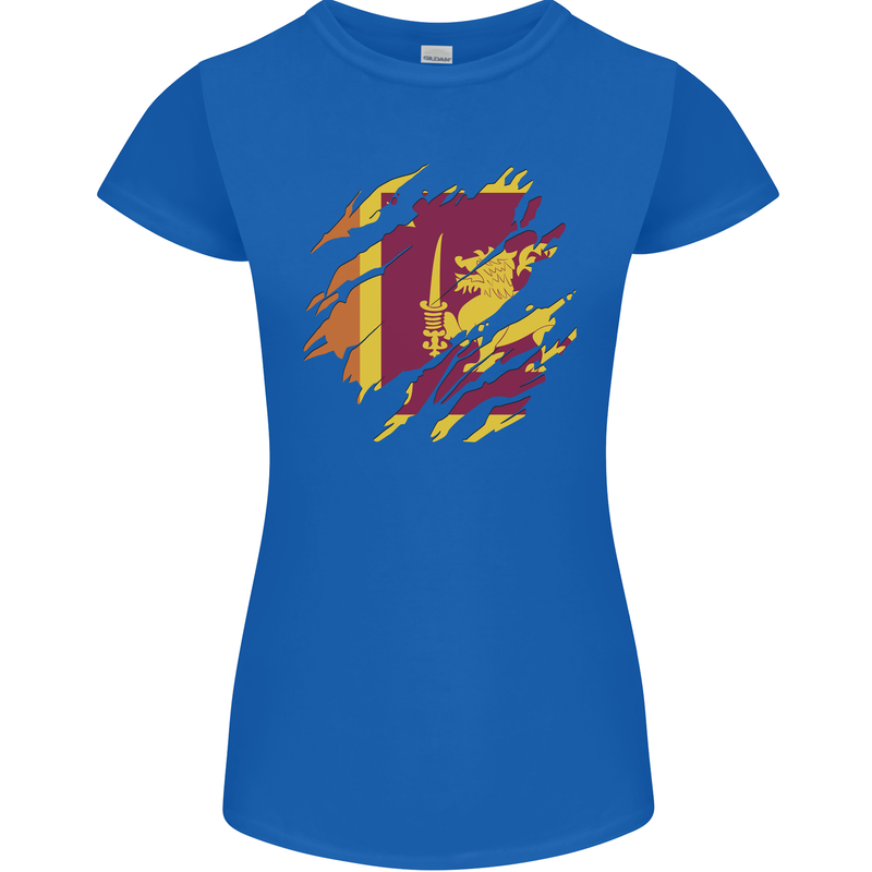 Torn Sri Lankan Flag Sri Lanka Day Football Womens Petite Cut T-Shirt Royal Blue