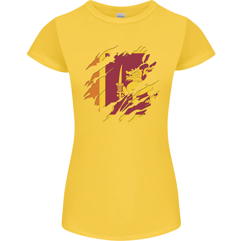 Torn Sri Lankan Flag Sri Lanka Day Football Womens Petite Cut T-Shirt Yellow