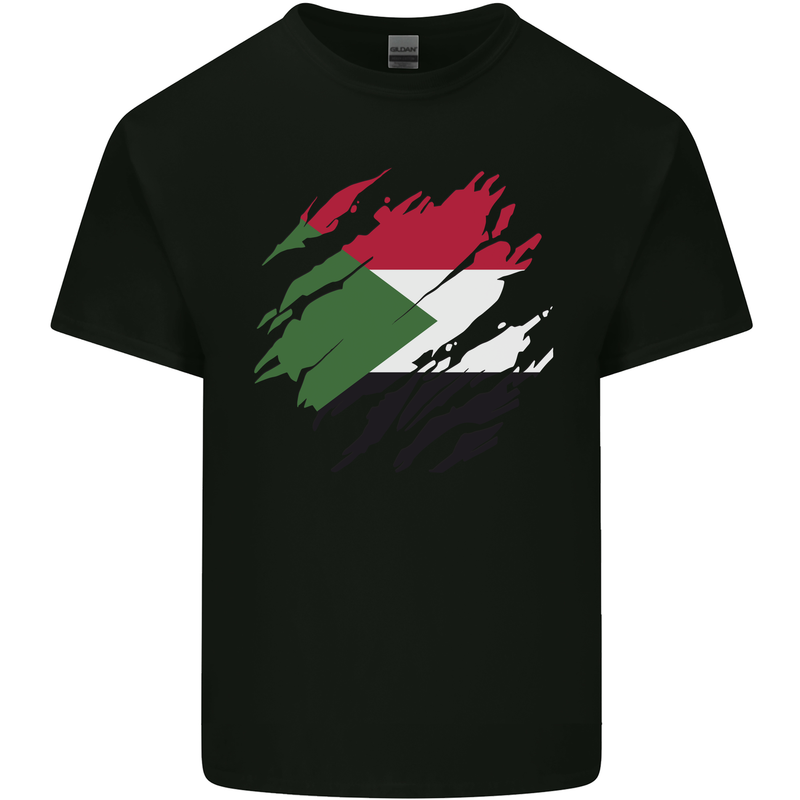 Torn Sudan Flag Sudanese Day Football Mens Cotton T-Shirt Tee Top Black