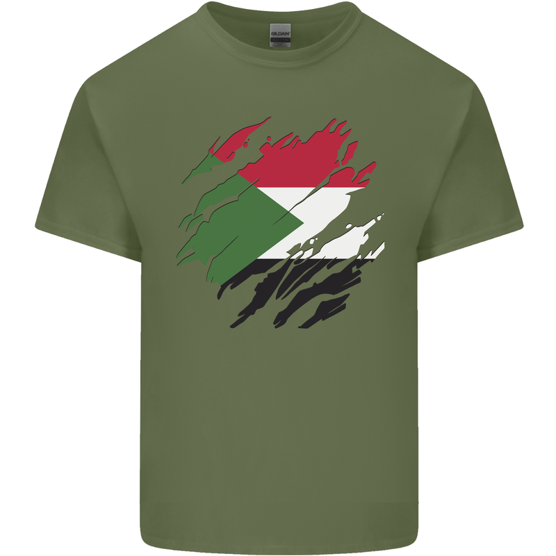 Torn Sudan Flag Sudanese Day Football Mens Cotton T-Shirt Tee Top Military Green