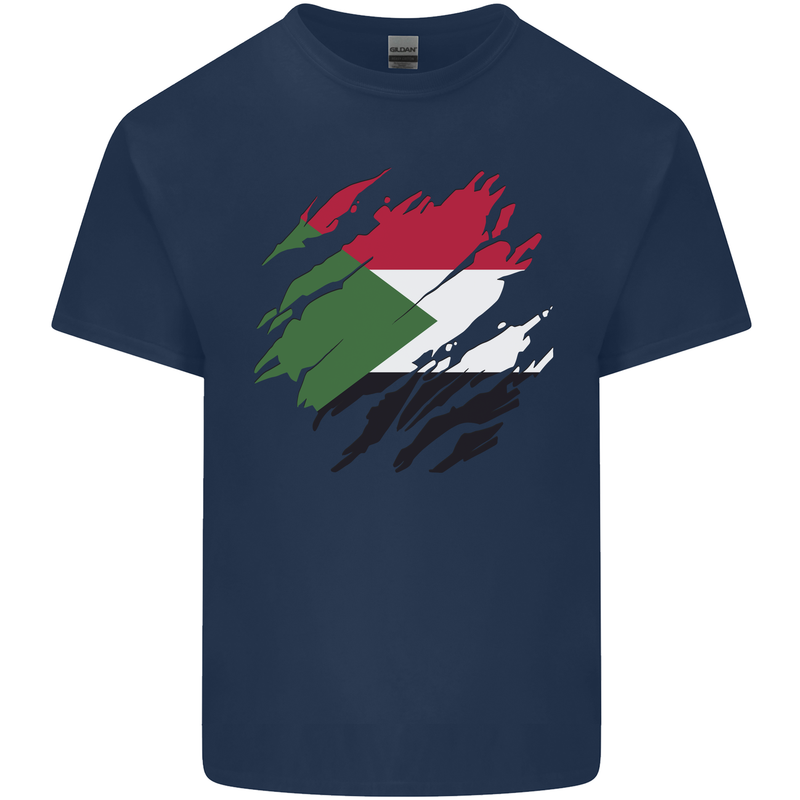 Torn Sudan Flag Sudanese Day Football Mens Cotton T-Shirt Tee Top Navy Blue