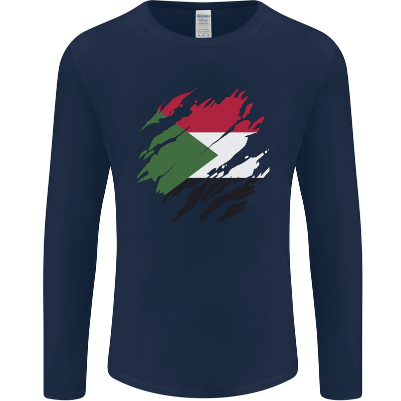 Torn Sudan Flag Sudanese Day Football Mens Long Sleeve T-Shirt Navy Blue