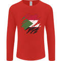 Torn Sudan Flag Sudanese Day Football Mens Long Sleeve T-Shirt Red