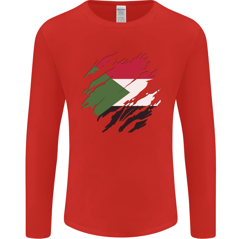 Torn Sudan Flag Sudanese Day Football Mens Long Sleeve T-Shirt Red