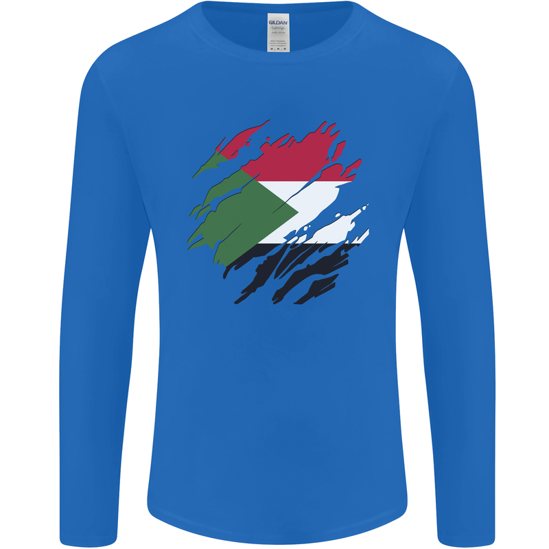 Torn Sudan Flag Sudanese Day Football Mens Long Sleeve T-Shirt Royal Blue