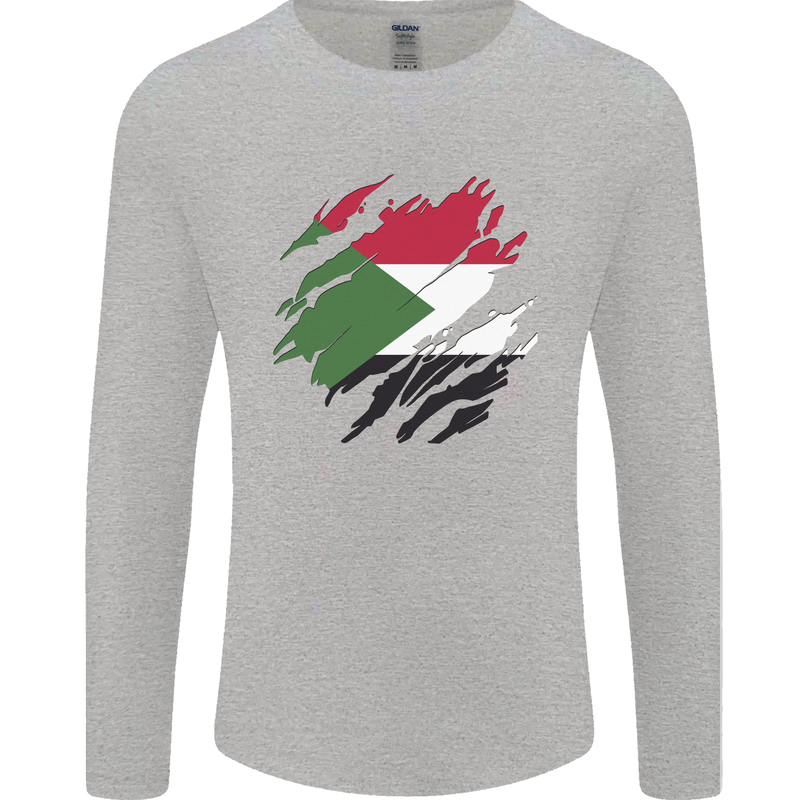 Torn Sudan Flag Sudanese Day Football Mens Long Sleeve T-Shirt Sports Grey
