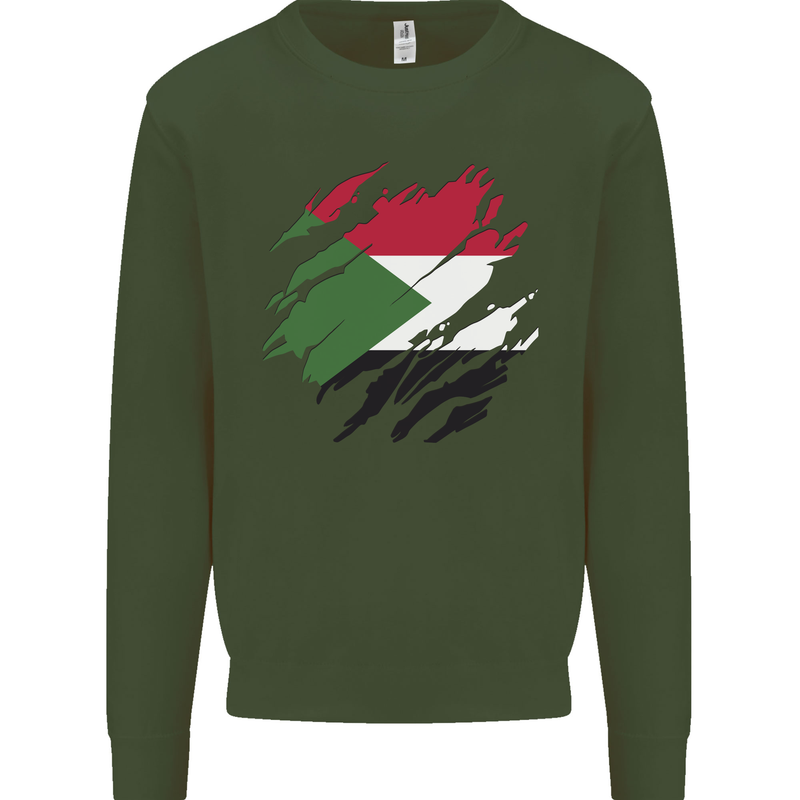 Torn Sudan Flag Sudanese Day Football Mens Sweatshirt Jumper Forest Green