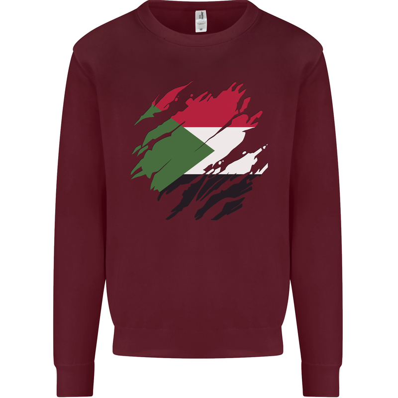 Torn Sudan Flag Sudanese Day Football Mens Sweatshirt Jumper Maroon