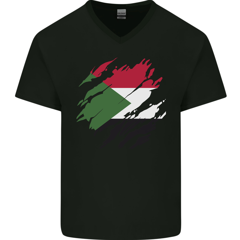 Torn Sudan Flag Sudanese Day Football Mens V-Neck Cotton T-Shirt Black