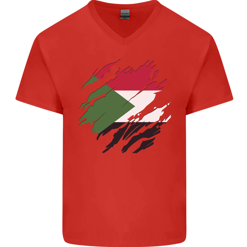 Torn Sudan Flag Sudanese Day Football Mens V-Neck Cotton T-Shirt Red