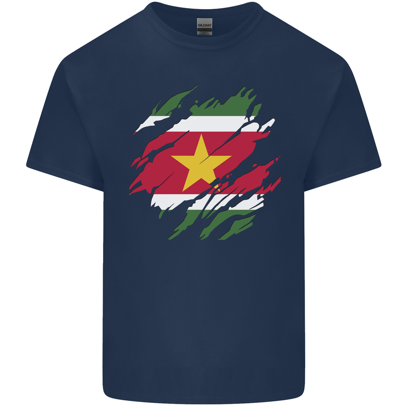 Torn Suriname Flag Suriname Day Football Kids T-Shirt Childrens Navy Blue