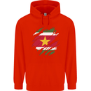 Torn Suriname Flag Suriname Day Football Mens 80% Cotton Hoodie Bright Red