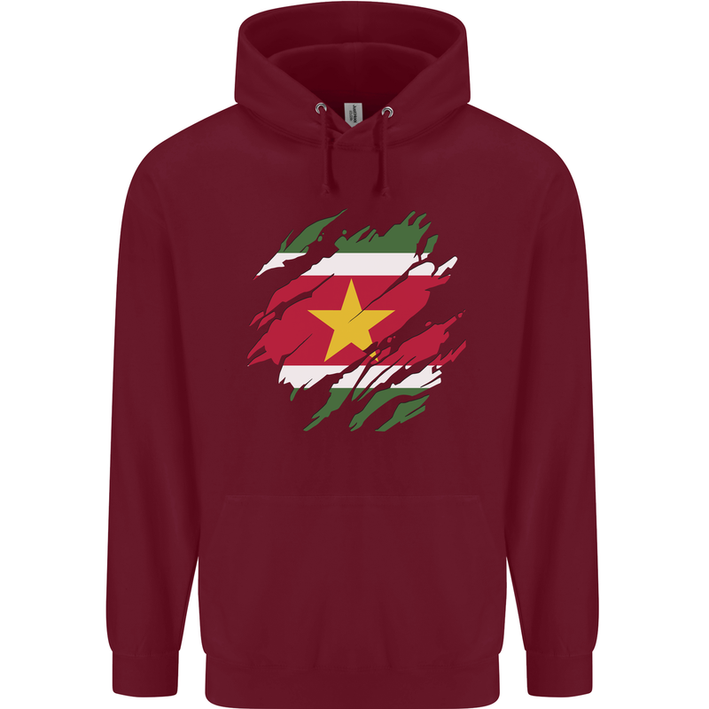 Torn Suriname Flag Suriname Day Football Mens 80% Cotton Hoodie Maroon