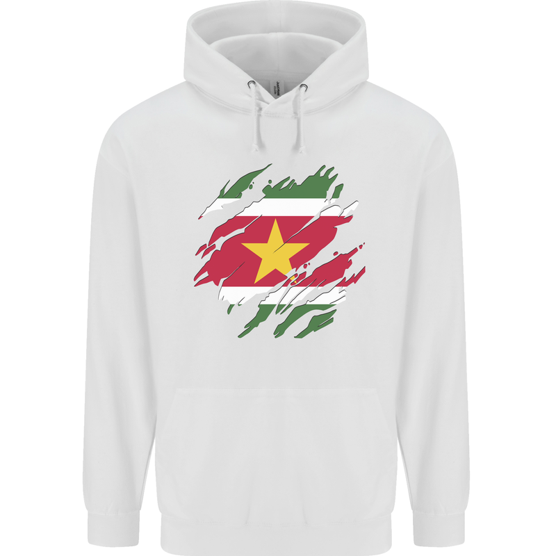 Torn Suriname Flag Suriname Day Football Mens 80% Cotton Hoodie White