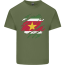 Torn Suriname Flag Suriname Day Football Mens Cotton T-Shirt Tee Top Military Green