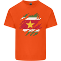 Torn Suriname Flag Suriname Day Football Mens Cotton T-Shirt Tee Top Orange
