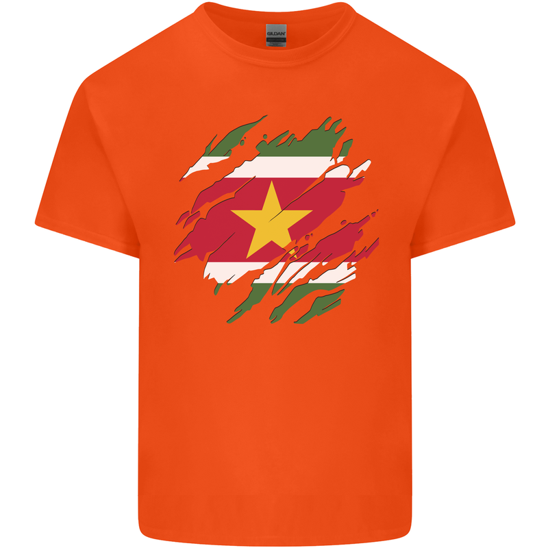 Torn Suriname Flag Suriname Day Football Mens Cotton T-Shirt Tee Top Orange