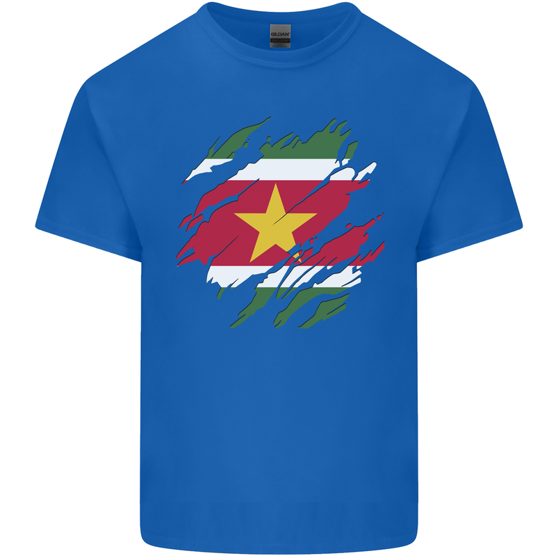 Torn Suriname Flag Suriname Day Football Mens Cotton T-Shirt Tee Top Royal Blue