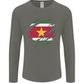 Torn Suriname Flag Suriname Day Football Mens Long Sleeve T-Shirt Charcoal
