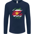 Torn Suriname Flag Suriname Day Football Mens Long Sleeve T-Shirt Navy Blue