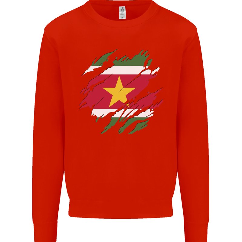 Torn Suriname Flag Suriname Day Football Mens Sweatshirt Jumper Bright Red