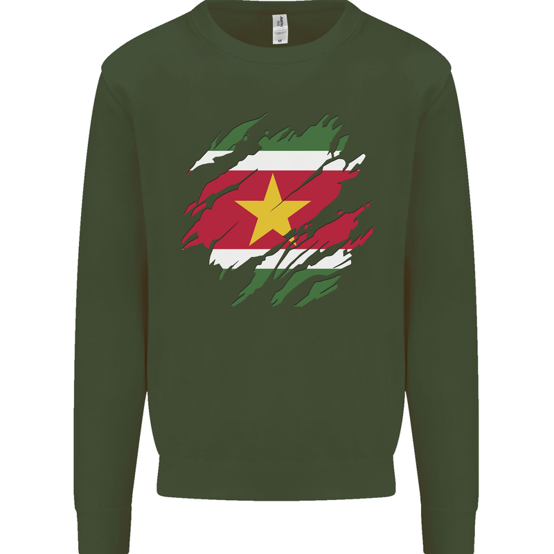 Torn Suriname Flag Suriname Day Football Mens Sweatshirt Jumper Forest Green