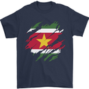 Torn Suriname Flag Suriname Day Football Mens T-Shirt 100% Cotton Navy Blue