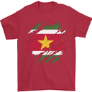 Torn Suriname Flag Suriname Day Football Mens T-Shirt 100% Cotton Red
