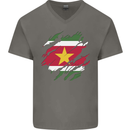 Torn Suriname Flag Suriname Day Football Mens V-Neck Cotton T-Shirt Charcoal