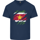 Torn Suriname Flag Suriname Day Football Mens V-Neck Cotton T-Shirt Navy Blue