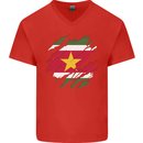 Torn Suriname Flag Suriname Day Football Mens V-Neck Cotton T-Shirt Red
