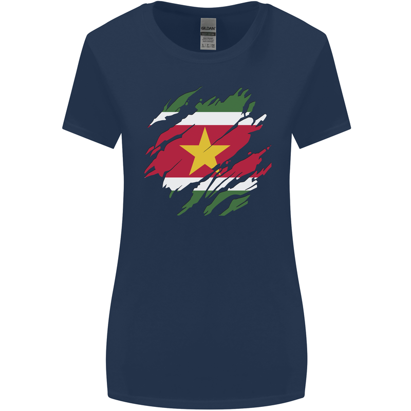 Torn Suriname Flag Suriname Day Football Womens Wider Cut T-Shirt Navy Blue