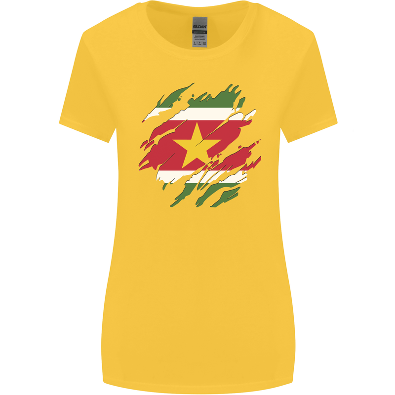 Torn Suriname Flag Suriname Day Football Womens Wider Cut T-Shirt Yellow