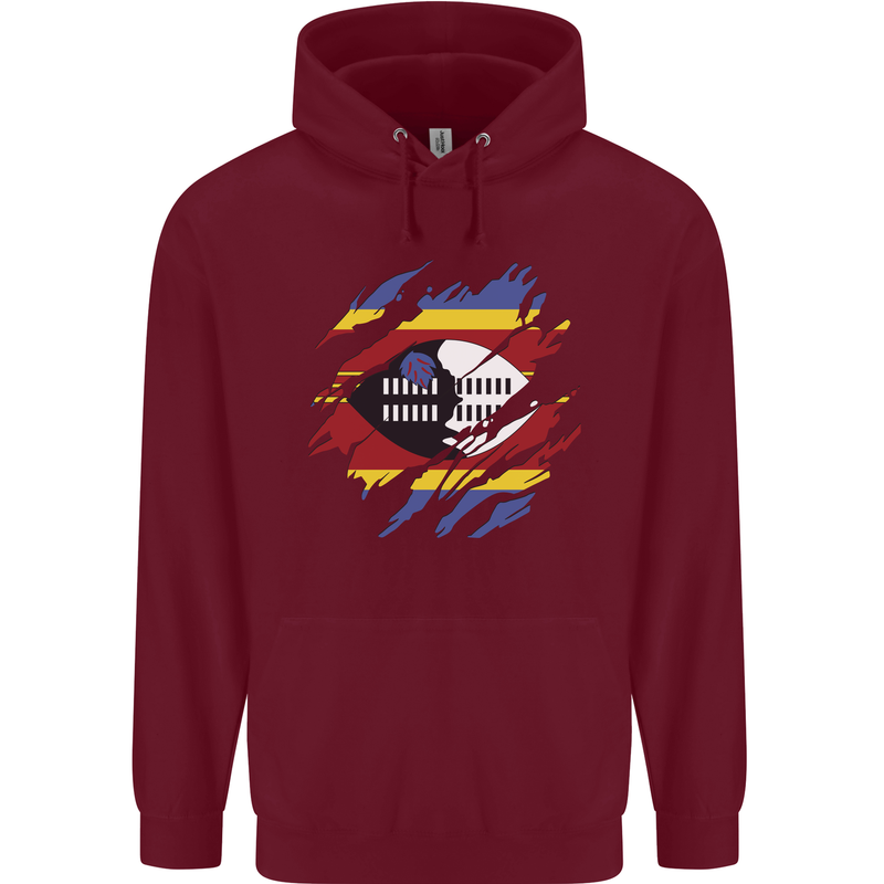 Torn Swaziland Flag Swazi Day Football Childrens Kids Hoodie Maroon