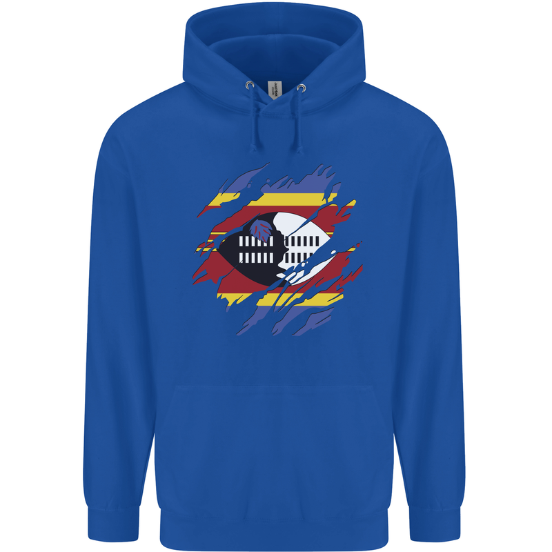 Torn Swaziland Flag Swazi Day Football Mens 80% Cotton Hoodie Royal Blue
